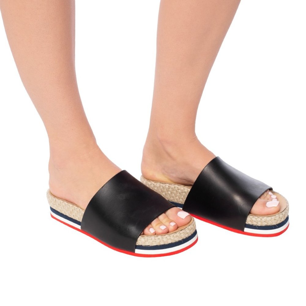 MONCLER BLACK 'EVELYNE' PLATFORM SLIDES